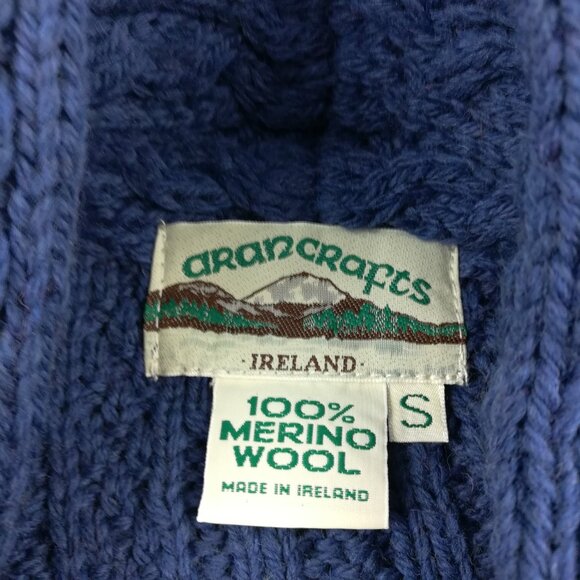 Aran Crafts Sweater Wool Cable Knit Cardigan Crossover Neck Blue Womens Small - Picture 4 of 9